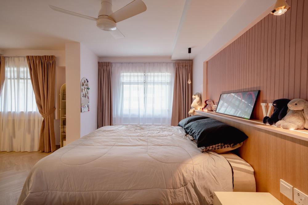 Country Bedroom with Built-in Bed and Bedside Table