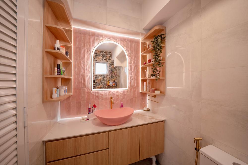 Country Bathroom with Countertop and Mirror