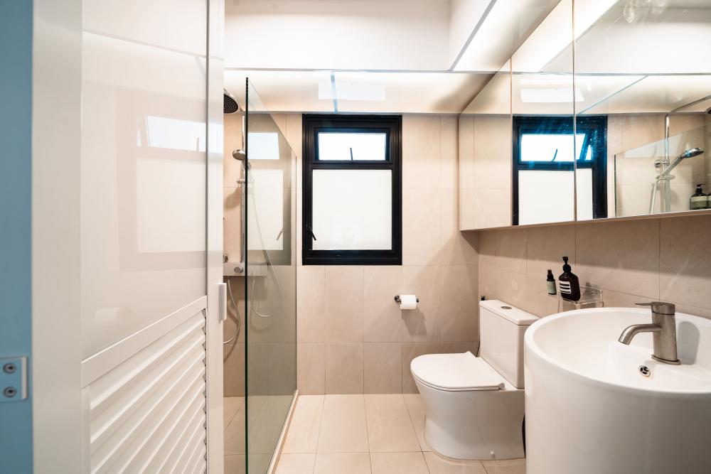 Minimalist Bathroom with Mirror and Bathroom Mirrors