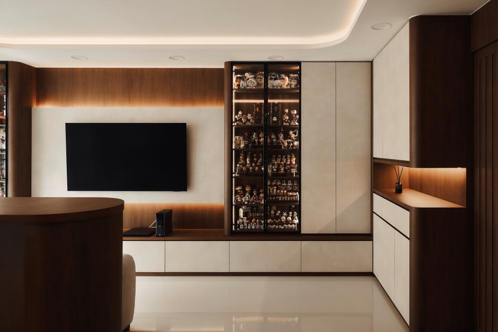 Contemporary Living Room with Marble Floor and TV Console