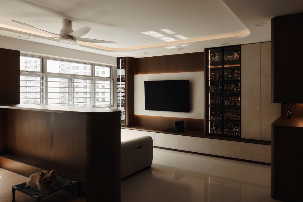 Contemporary Living Room with Marble Floor and TV Console