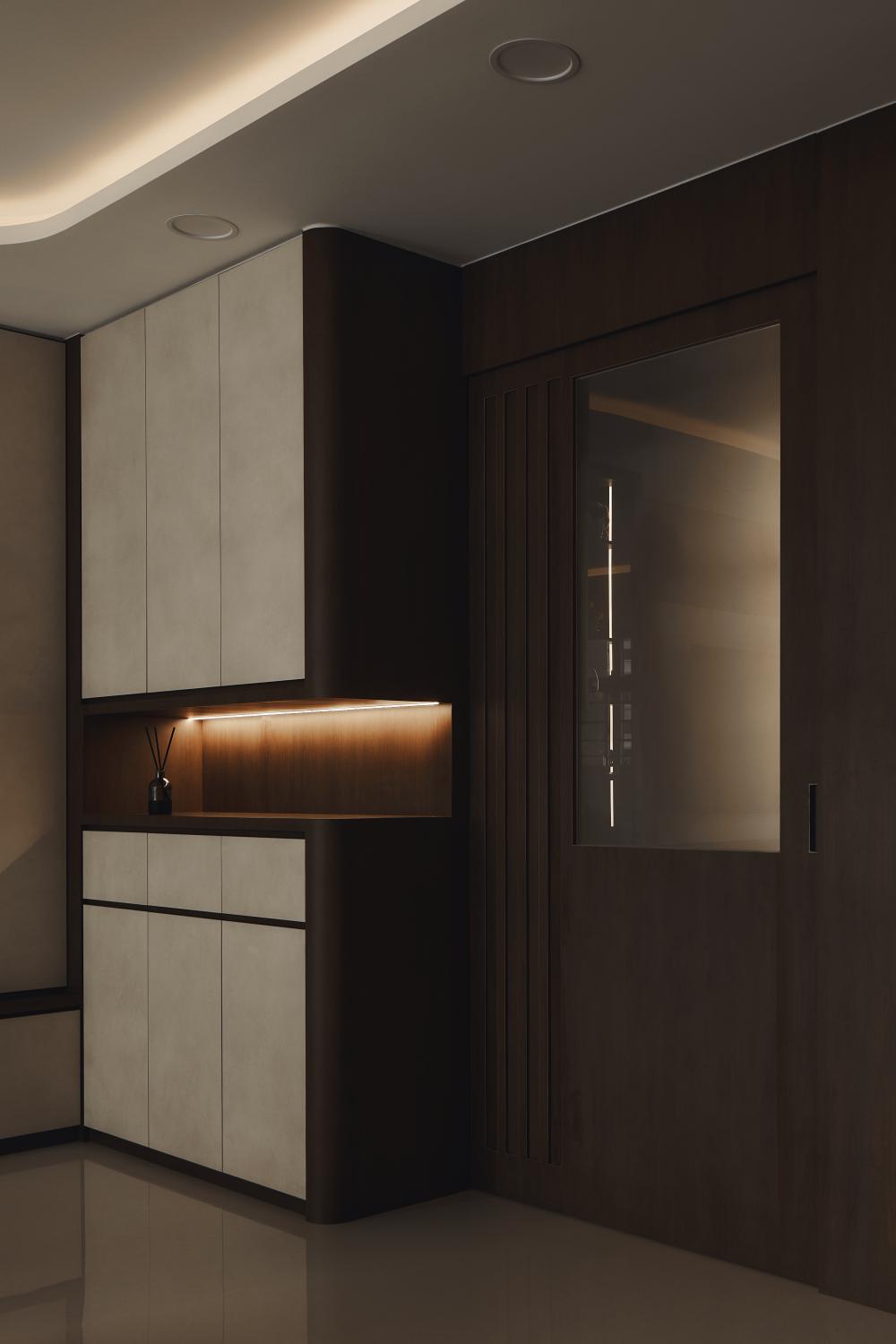 Contemporary Living Room with Ceiling Light and Storage Cabinets