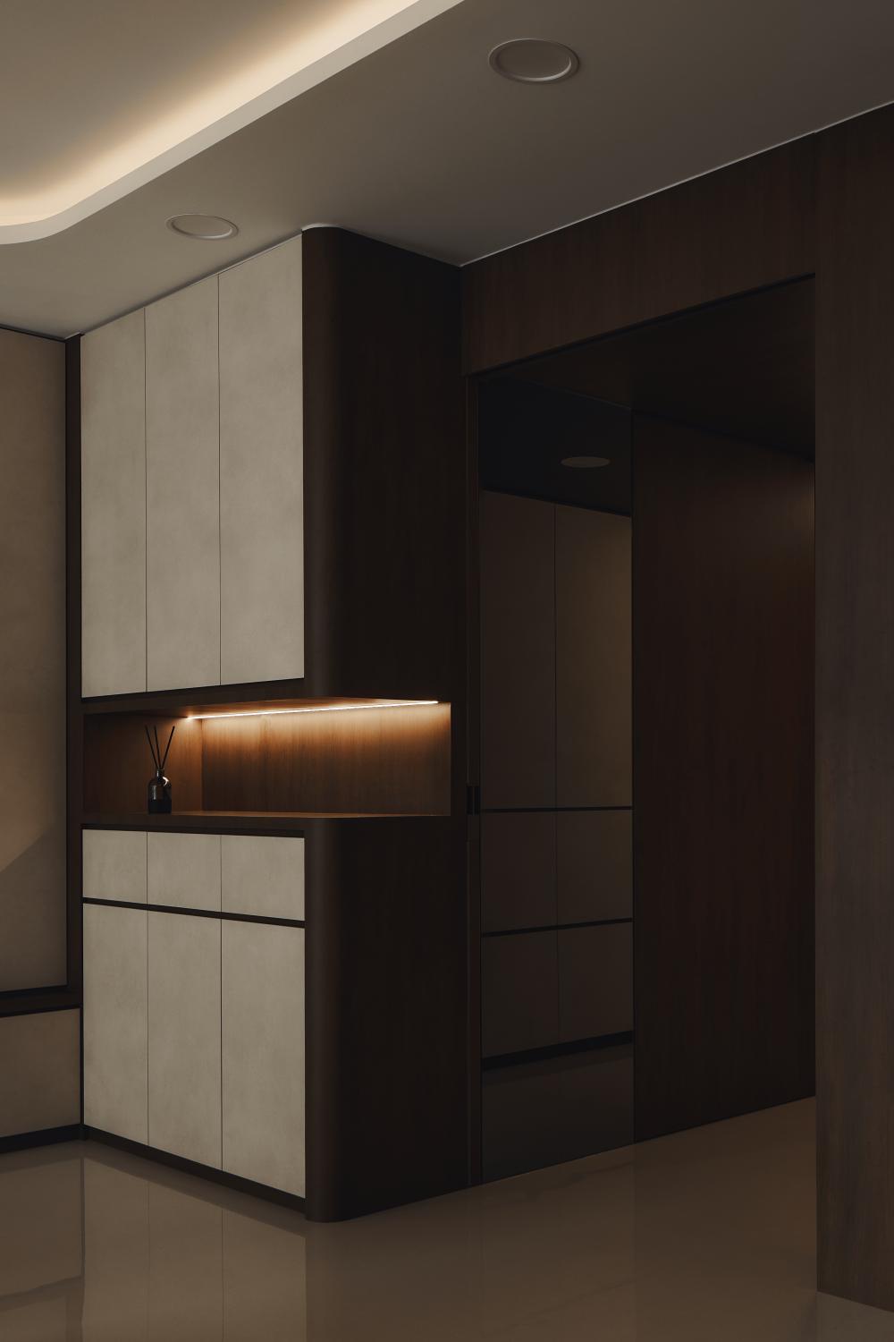 Contemporary Living Room with Ceiling Light and Storage Cabinets