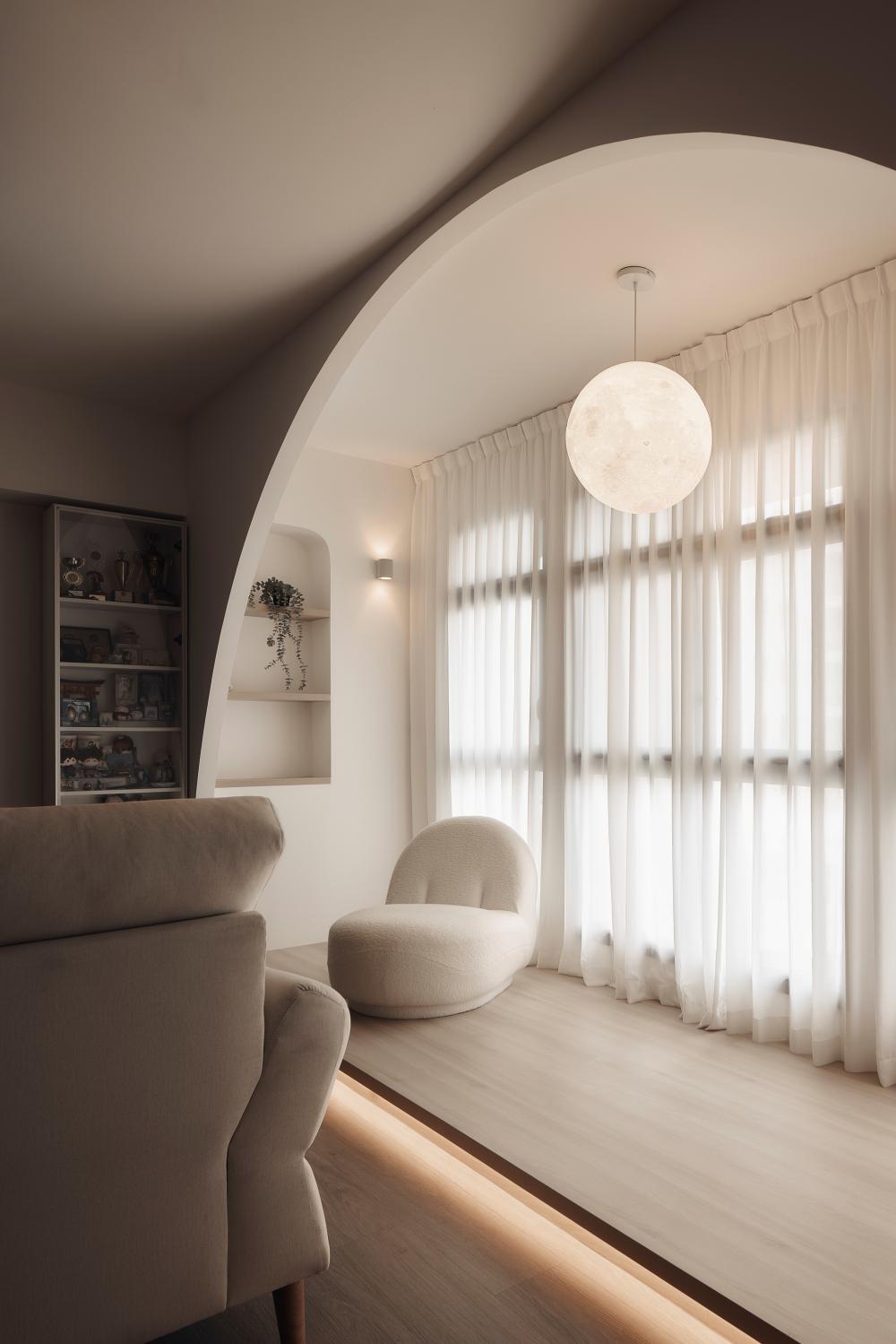 Scandinavian Living Room with Wood Flooring and Sofa