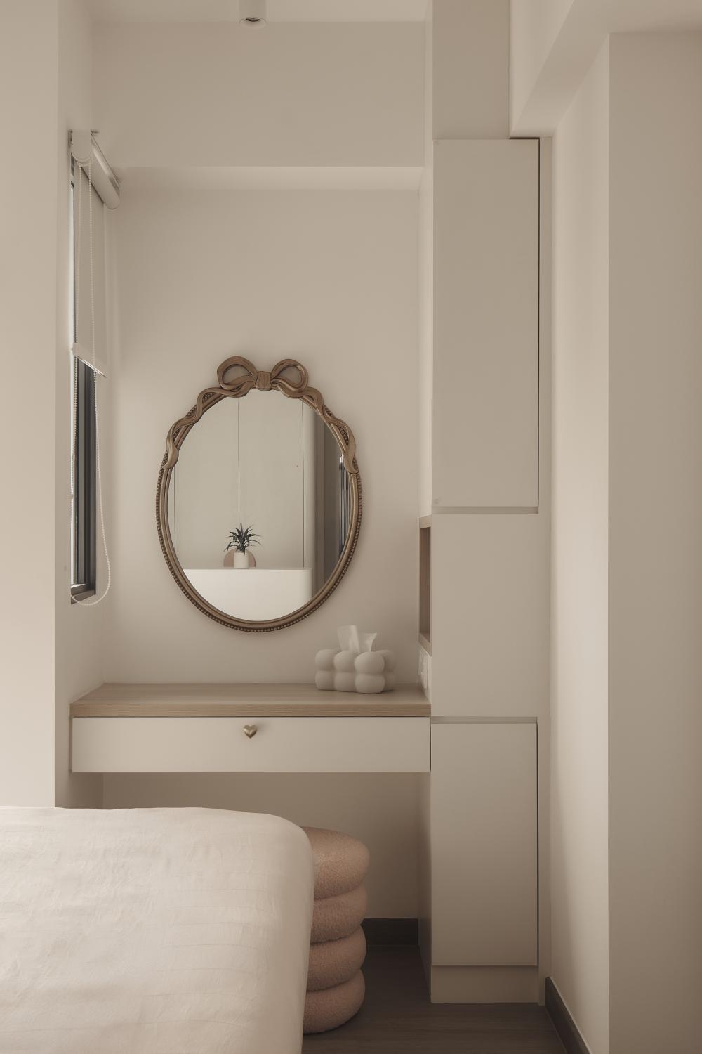 Scandinavian Bedroom with Mirror and Bedroom Dresser
