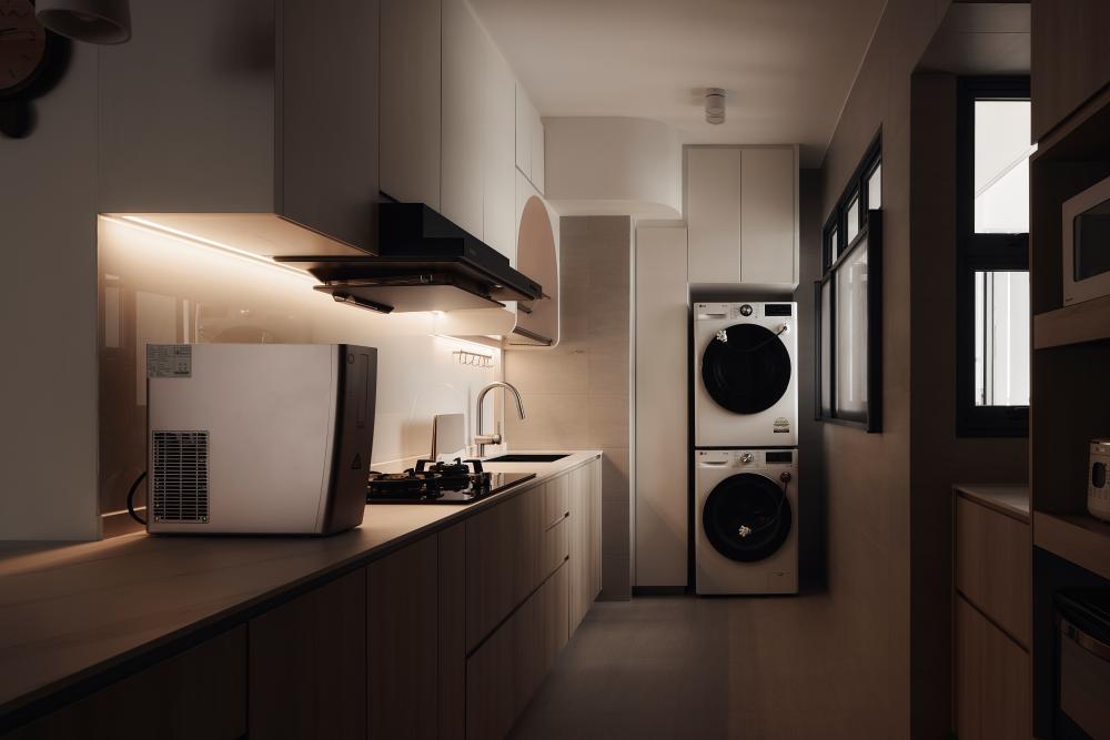 Scandinavian Kitchen with Kitchen Window and Washing Machine