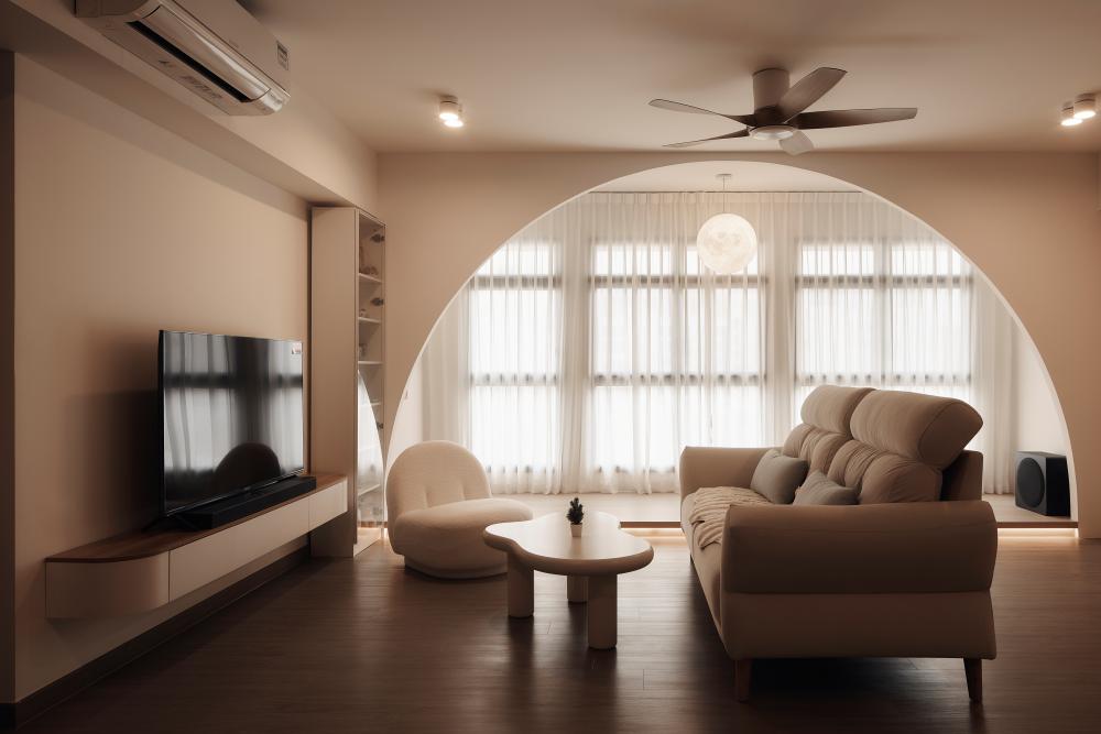 Scandinavian Living Room with Wood Flooring and TV Console