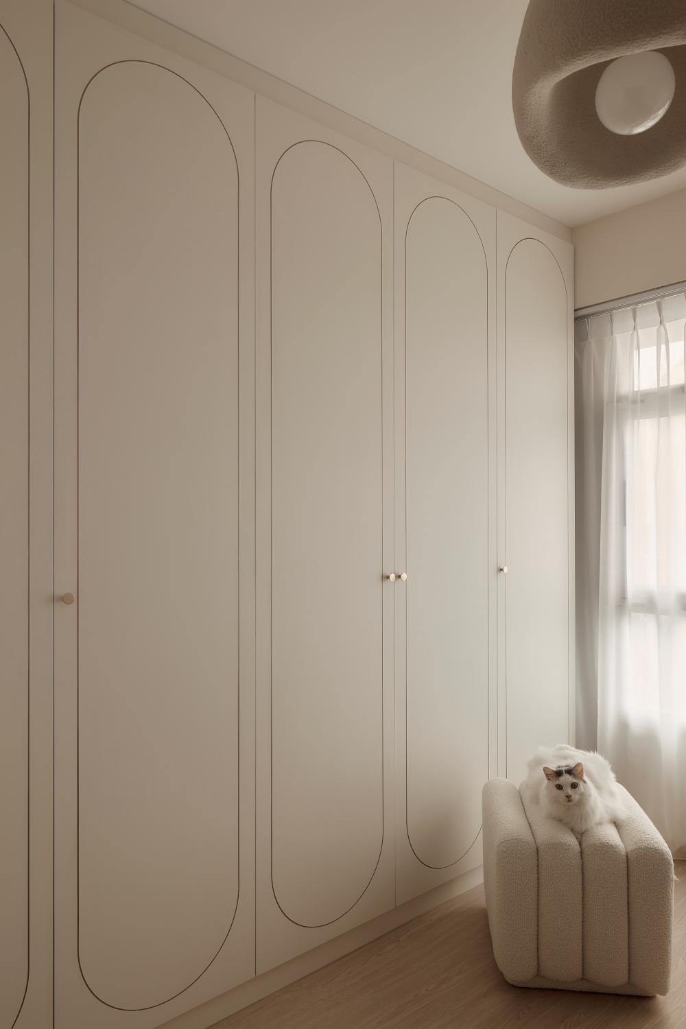 Scandinavian Bedroom with Wood Flooring and Wardrobe