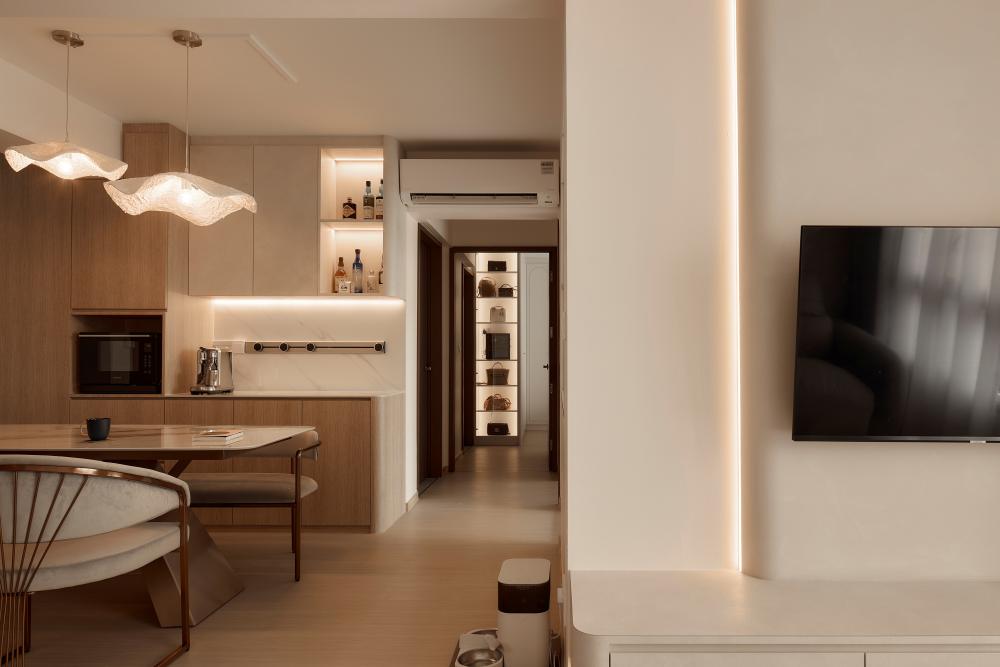 Scandinavian Living Room with Wood Flooring and TV Console