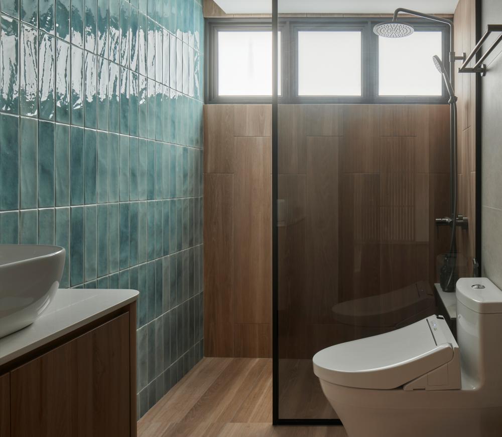 Asian Bathroom with Countertop and Bathroom Storage