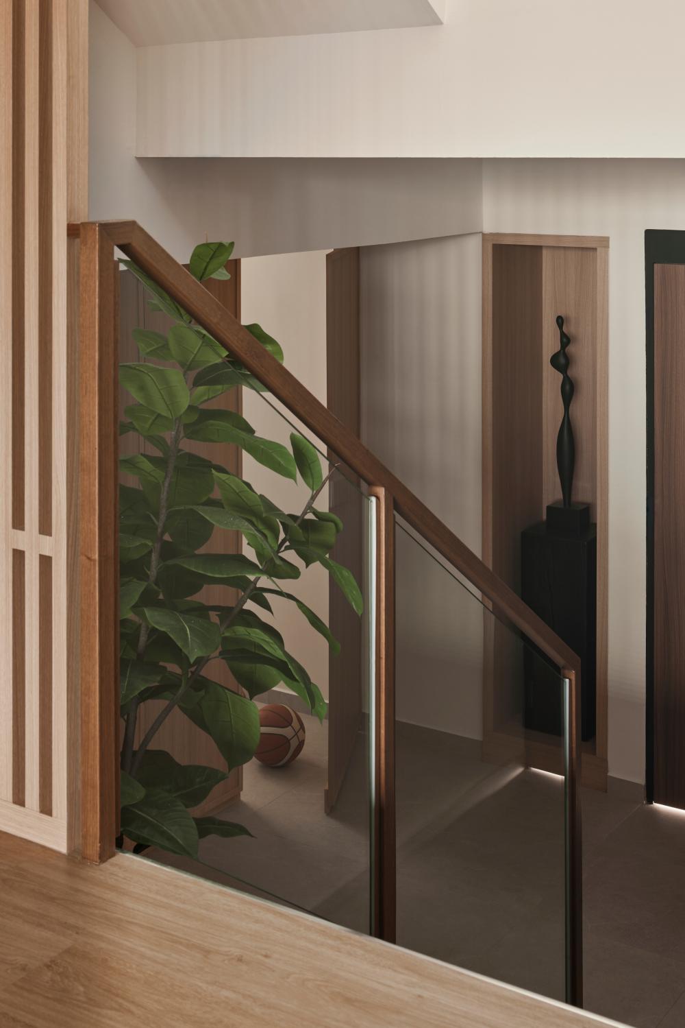 Asian Entryway with Wood Flooring and Shoe Rack