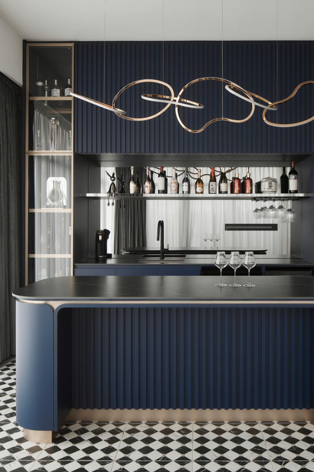 Asian Home Bar with Countertop and Bar Counter