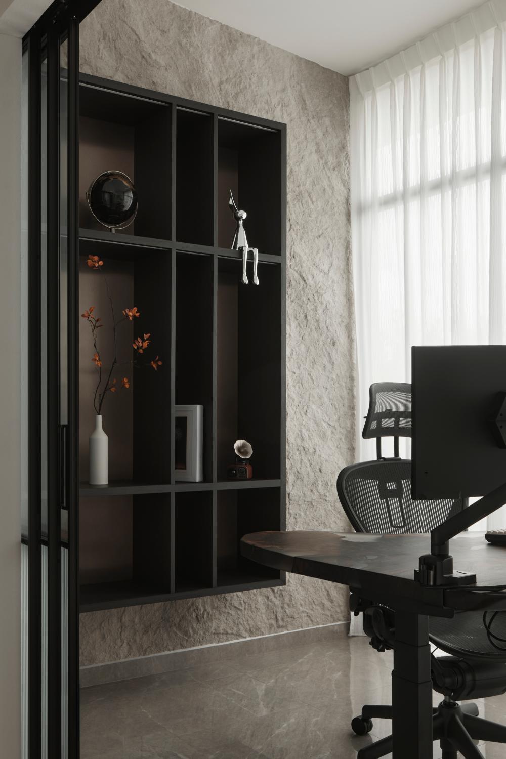 Asian Office with Bookshelf and Desk