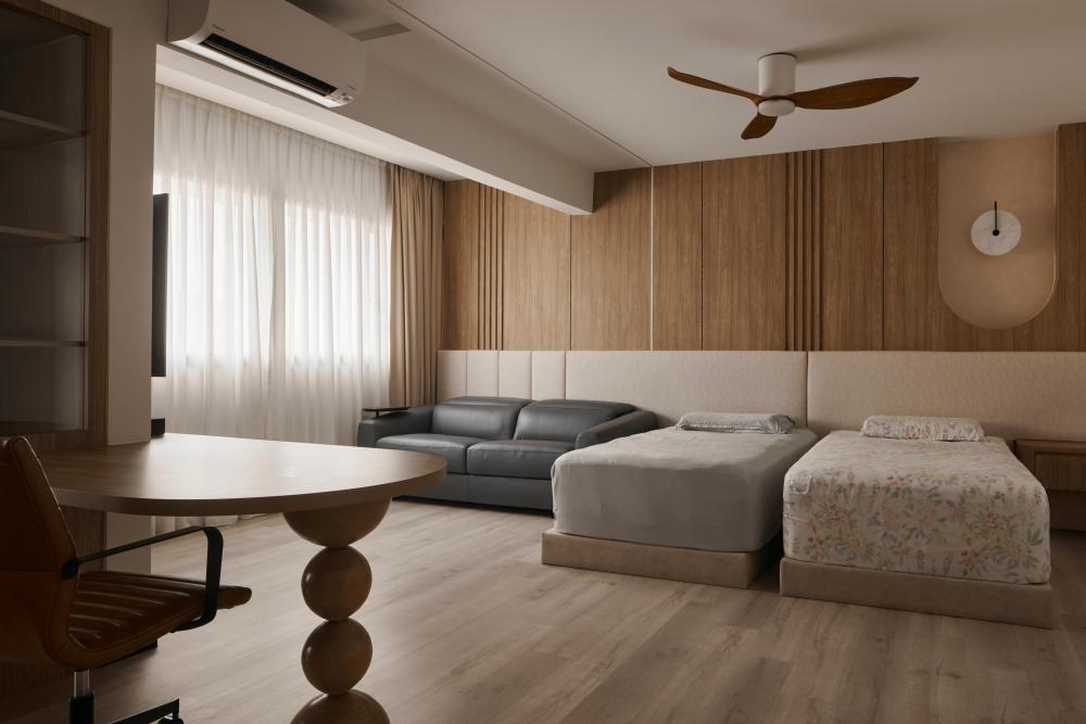 Asian Bedroom with Ceiling Fan and Sofa