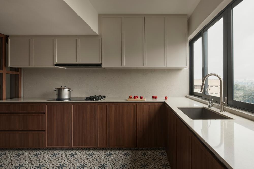 Asian Kitchen with Countertop and Kitchen Accessories