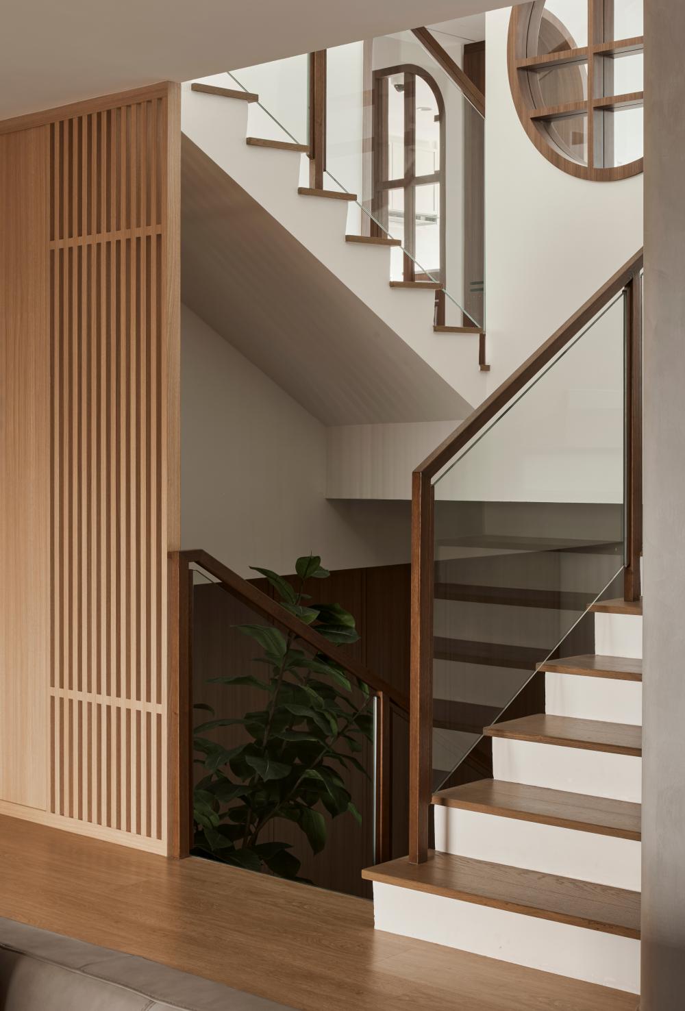 Asian Entryway with Wood Flooring and Flooring