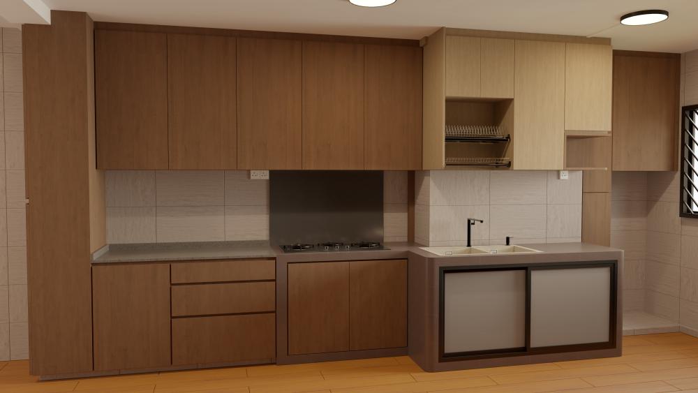 Minimalist Kitchen with Countertop and Open Kitchen