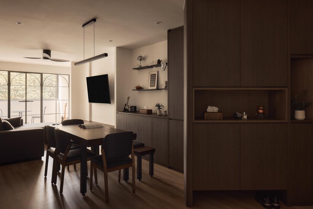 Contemporary Entryway with Dining Table and Dining Chairs