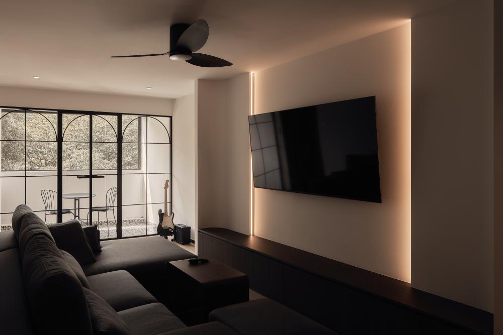 Contemporary Living Room with Wood Flooring and TV Console