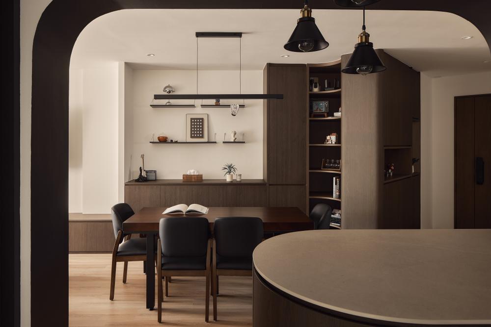 Contemporary Dining Room with Wood Flooring and Dining Table