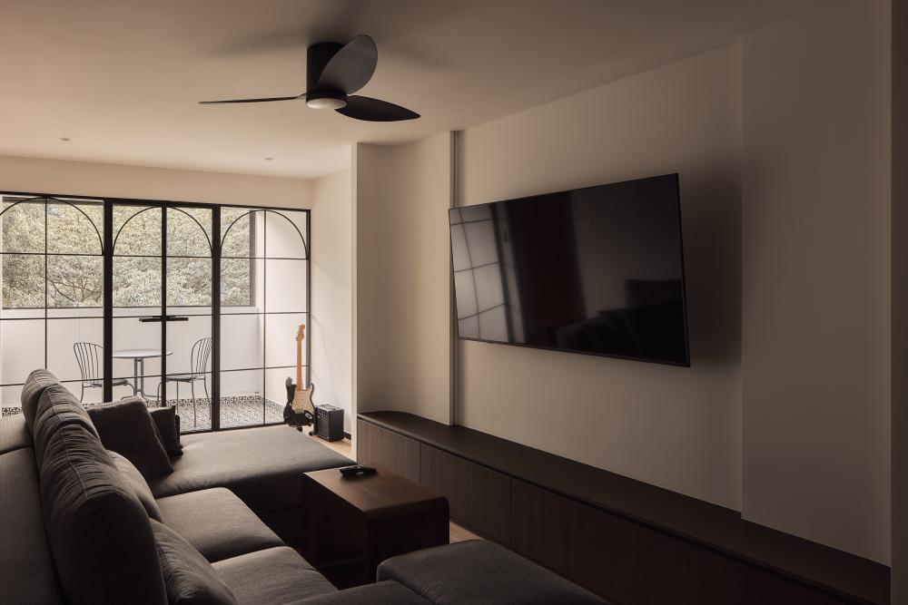 Contemporary Living Room with Wood Flooring and TV Console