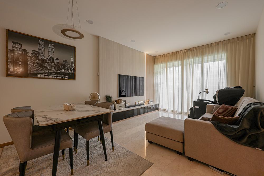 Scandinavian Living Room with TV Console and Feature Wall