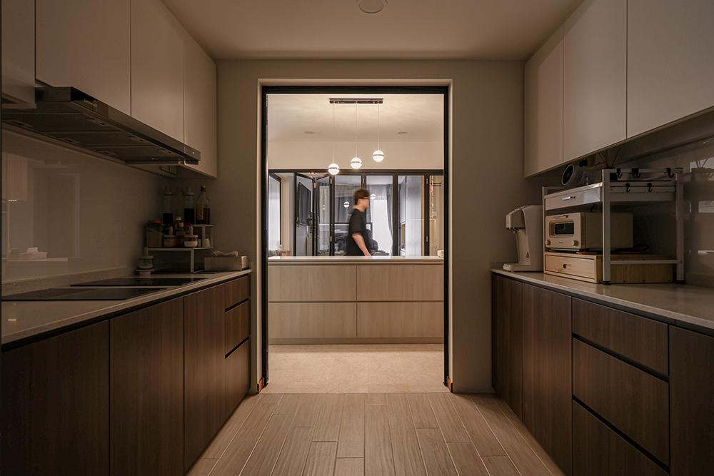 Scandinavian Kitchen with Countertop and Homogeneous Tiles