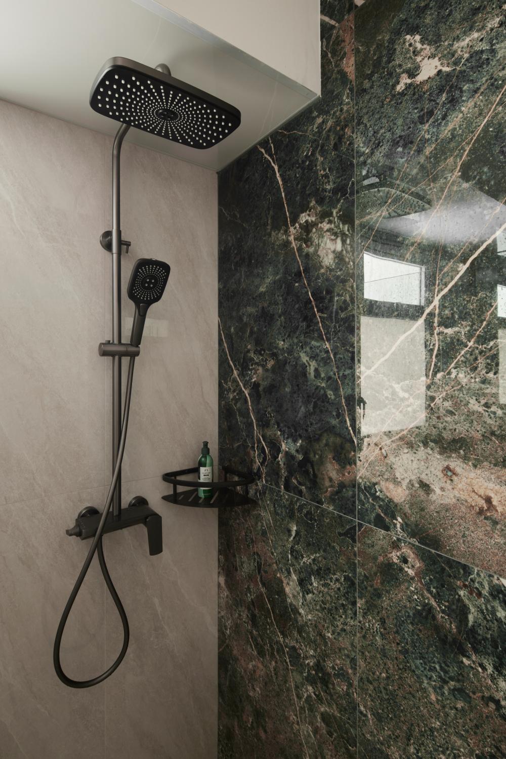 Contemporary Bathroom with Feature Wall and Mirror