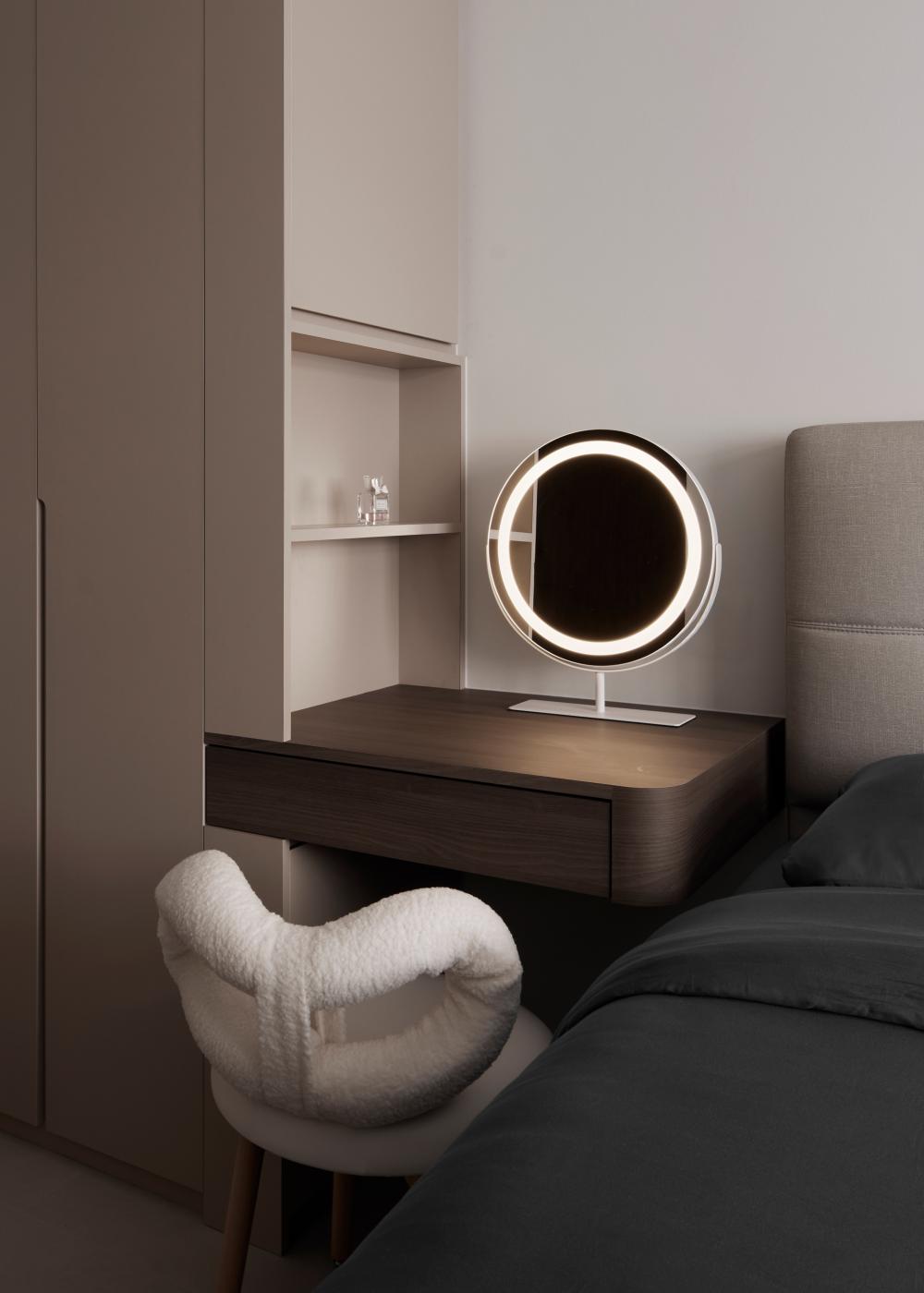 Contemporary Bedroom with Wood Flooring and Wardrobe