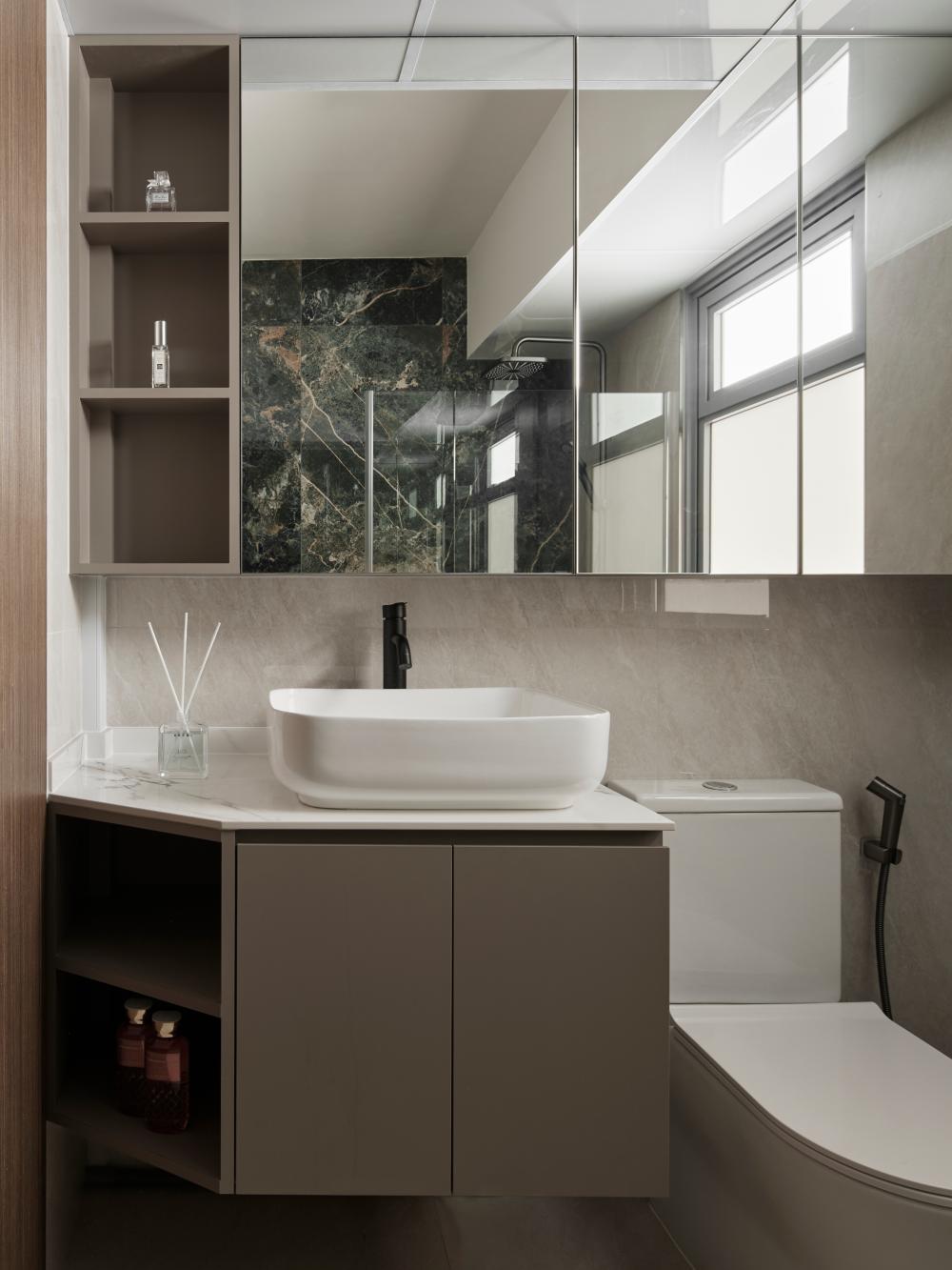 Contemporary Bathroom with Countertop and Mirror
