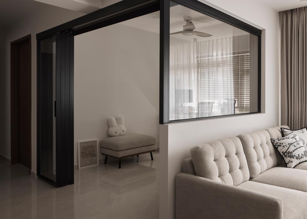 Contemporary Living Room with Marble Floor and Sofa