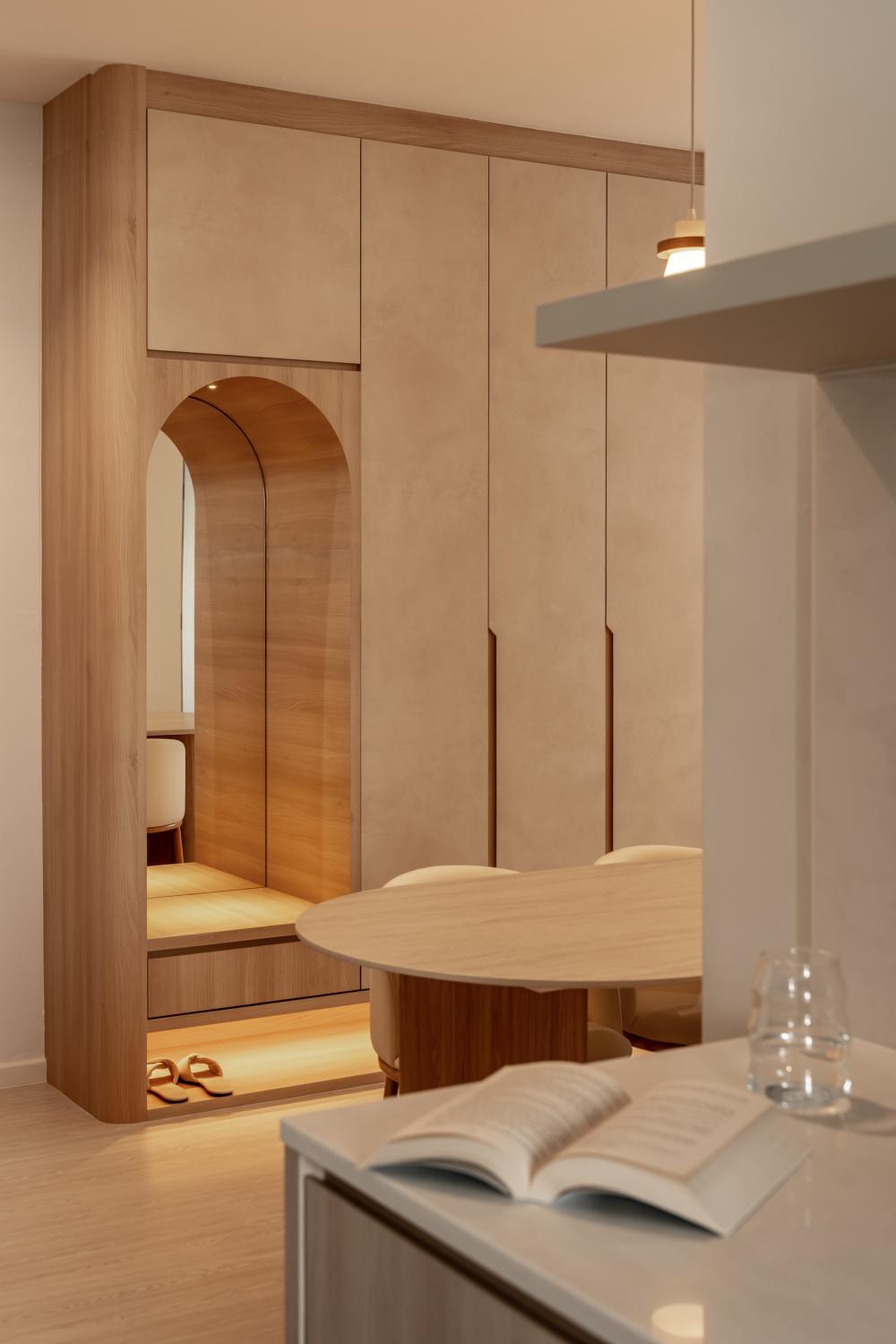 Scandinavian Entryway with Wood Flooring and Mirror