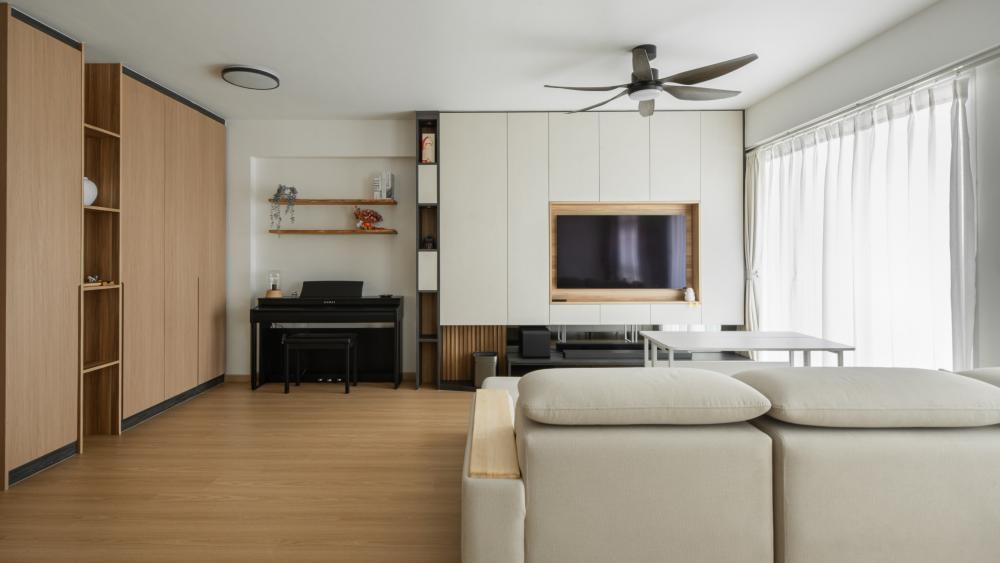 Scandinavian Living Room with Bookshelf and Sofa