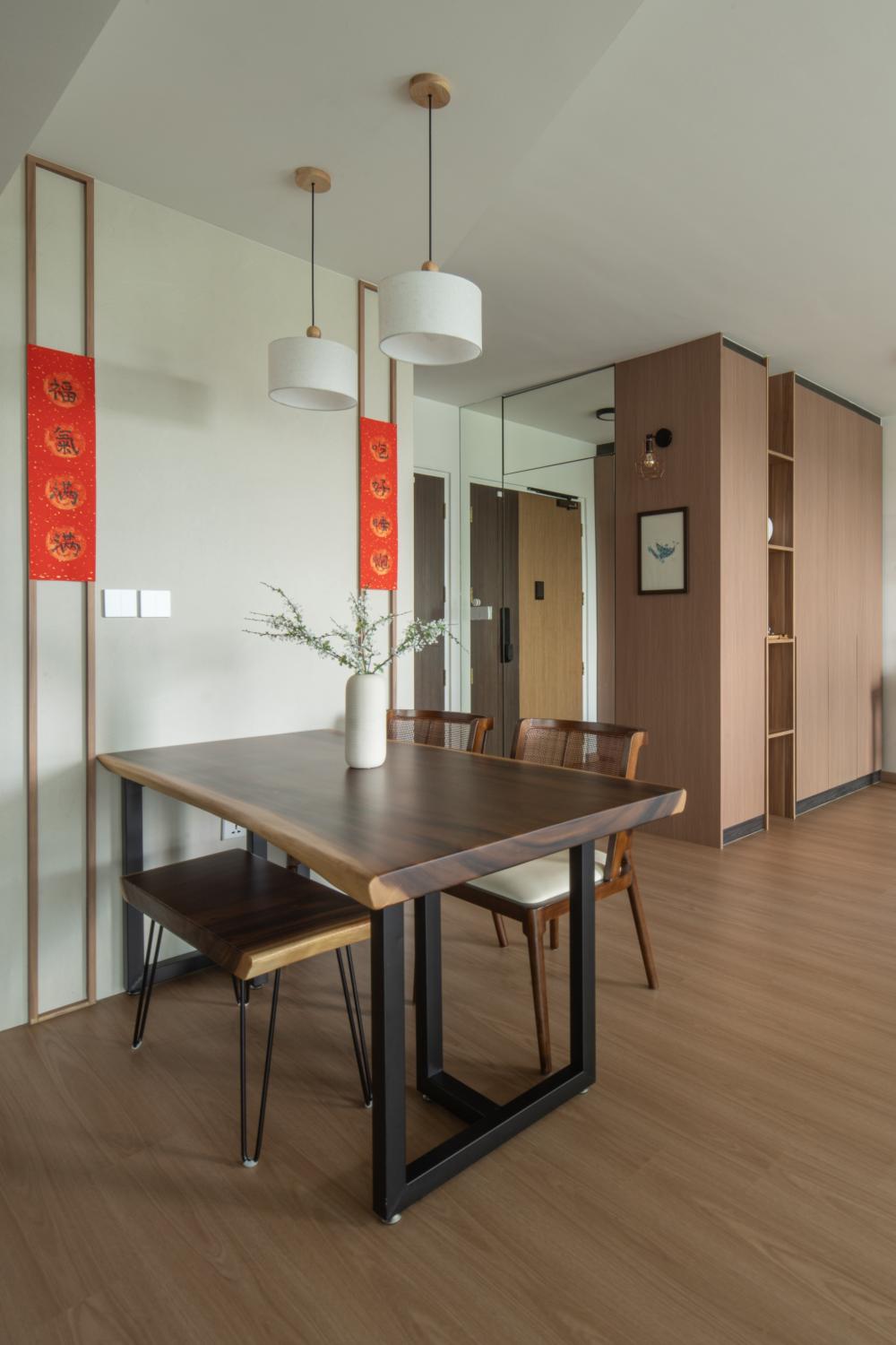 Scandinavian Dining Room with Drop Light and Lighting