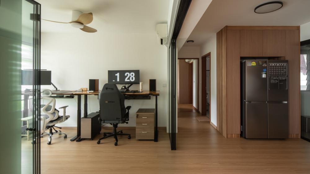 Scandinavian Study with Ceiling Light and Desk Chairs