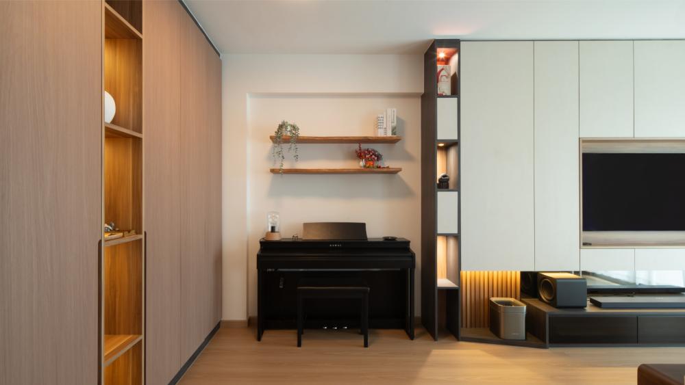 Scandinavian Living Room with Bookshelf and Sofa