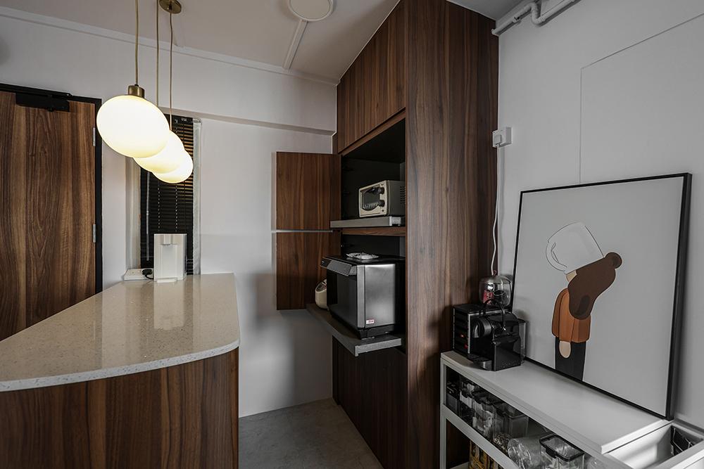 Industrial Pantry with Kitchen Island and Breakfast Counter