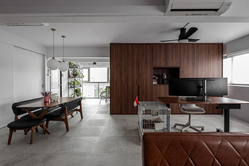Industrial Living Room with Storage Cabinets and Houseplants