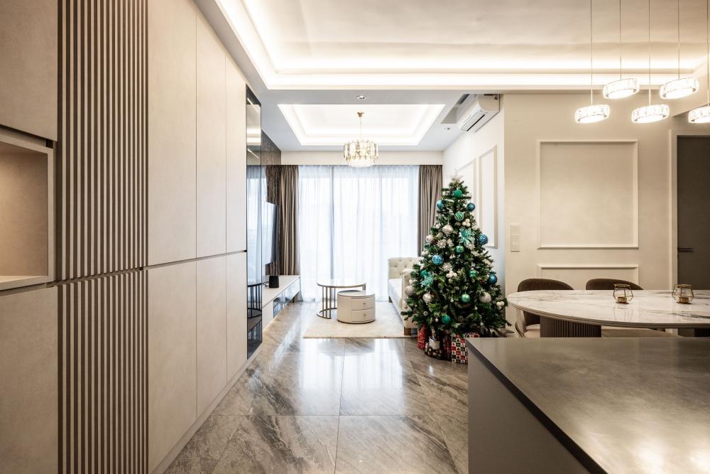 Contemporary Living Room with TV Console and Feature Wall