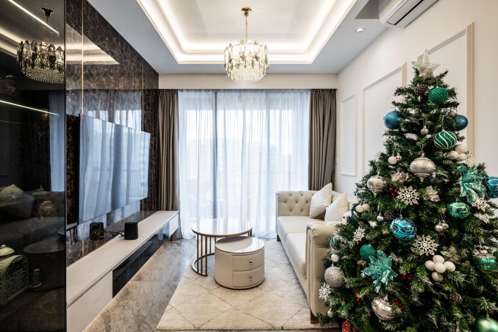 Contemporary Living Room with TV Console and Feature Wall