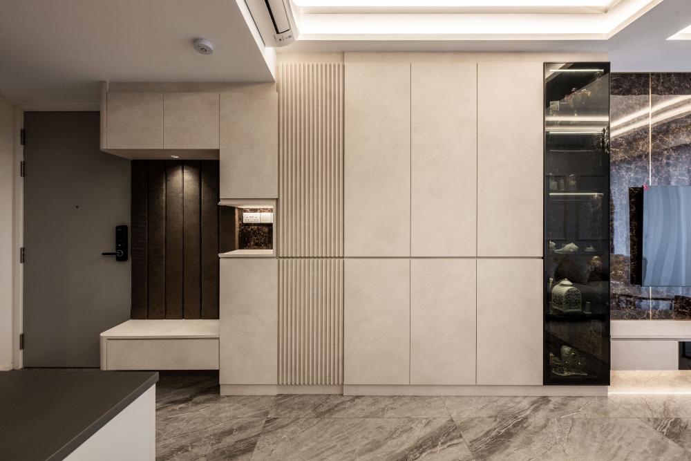 Contemporary Entryway with Seating Bench and Shoe Rack