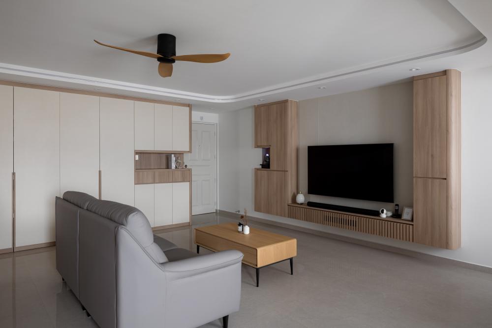 Contemporary Living Room with TV Console and Feature Wall