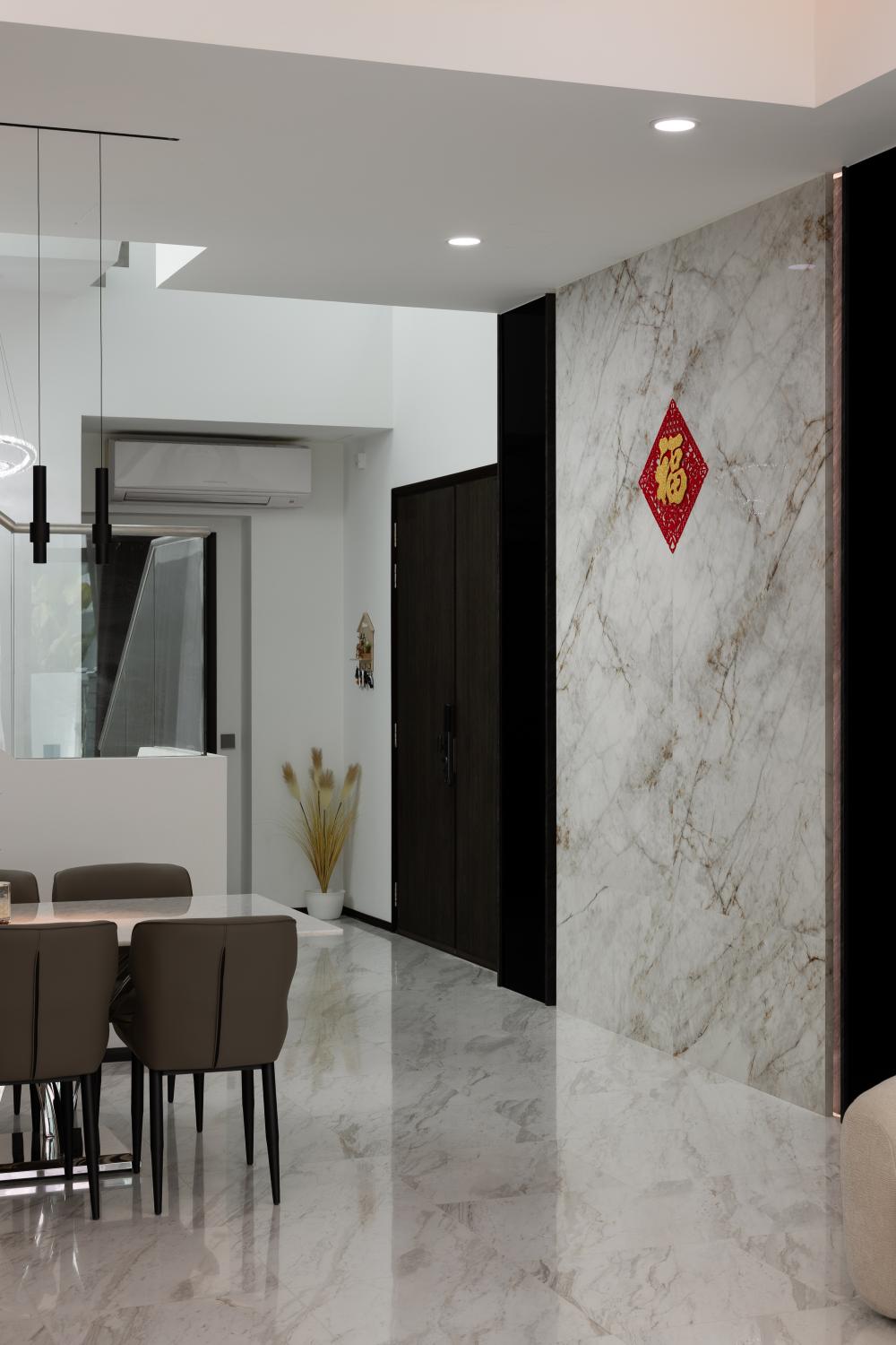 Contemporary Entryway with Feature Wall and Small Storage