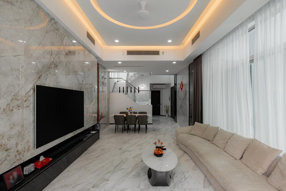Contemporary Living Room with Feature Wall and Sofa