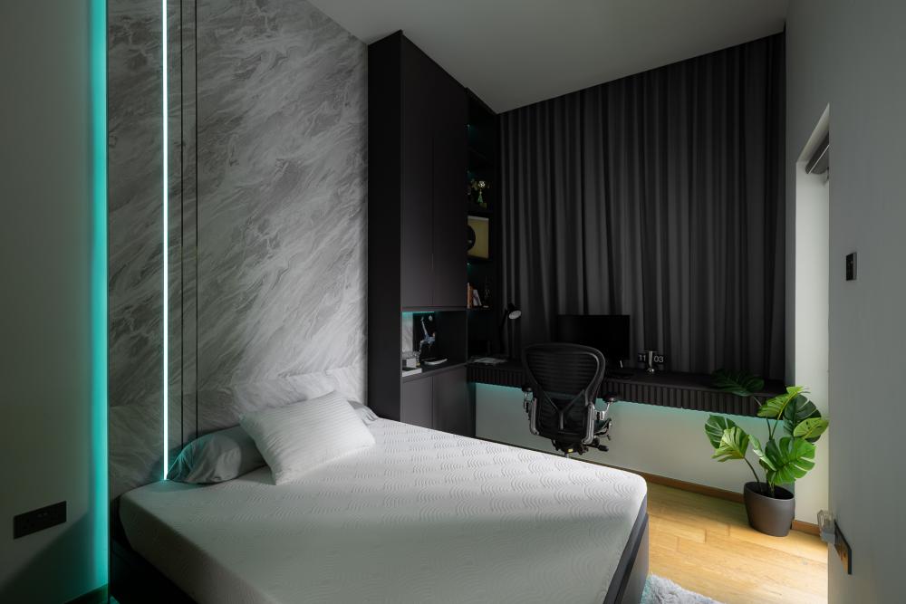 Contemporary Bedroom with Feature Wall and Single Bed