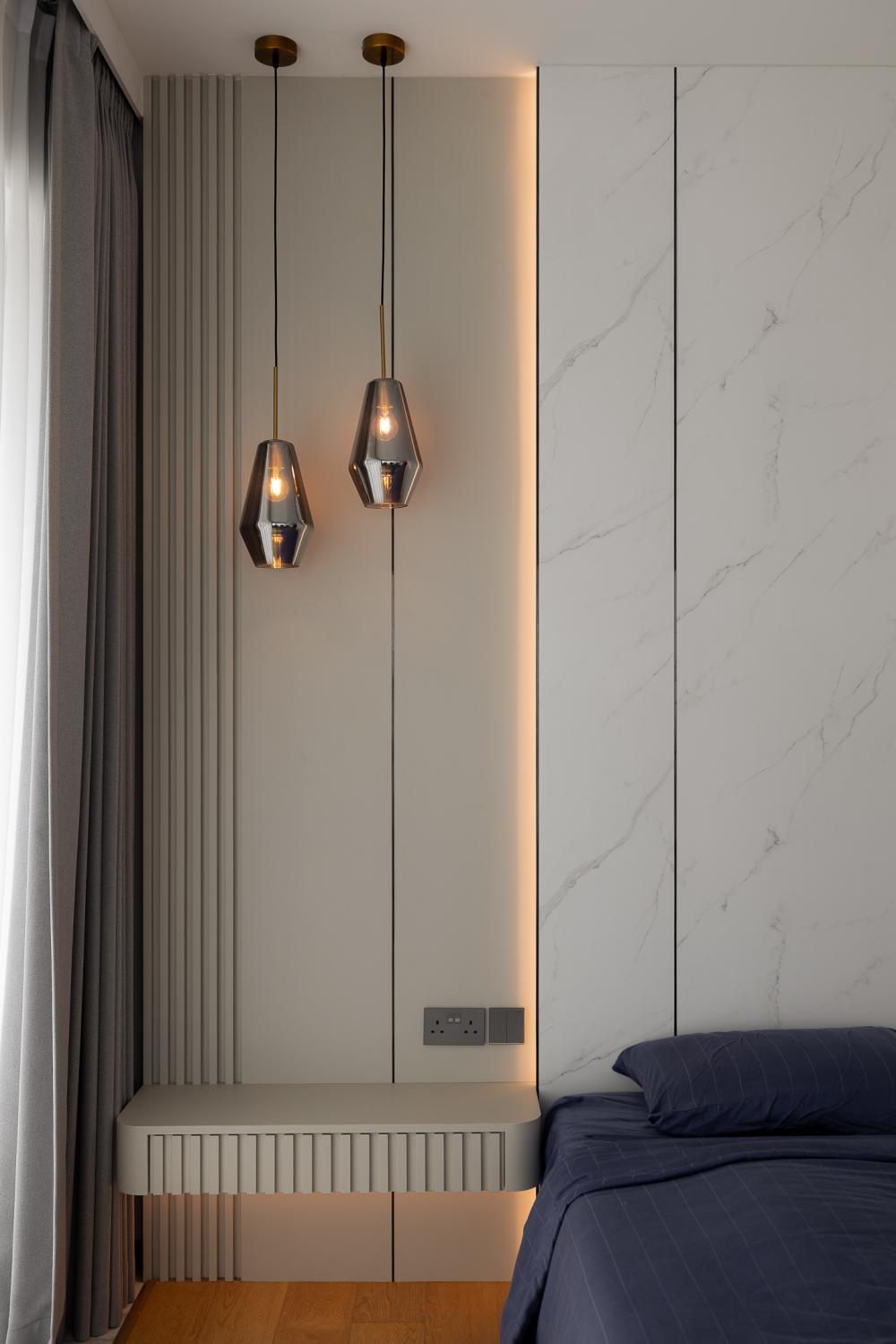 Contemporary Bedroom with Bedside Table and Lighting