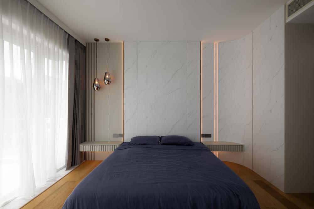 Contemporary Bedroom with Feature Wall and Marble Feature Wall