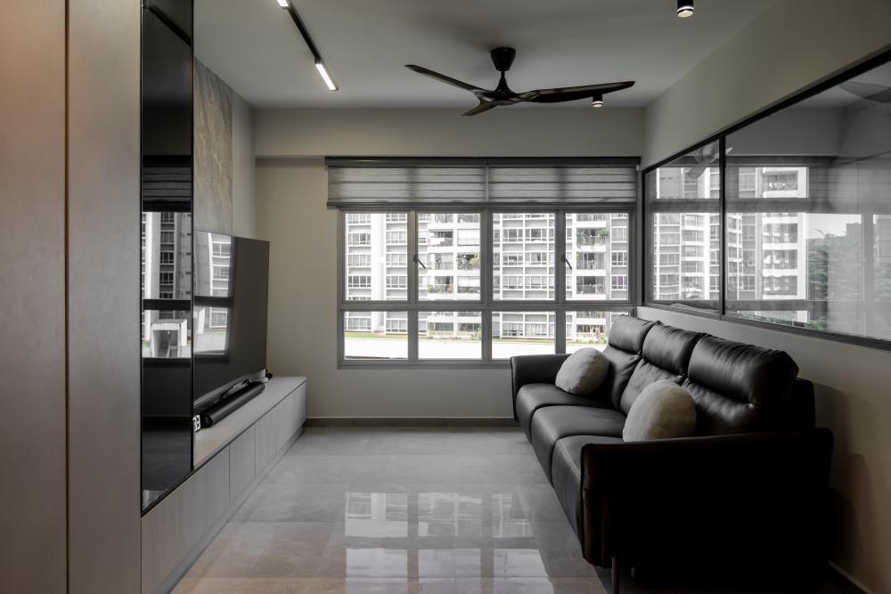 Contemporary Living Room with TV Console and Feature Wall
