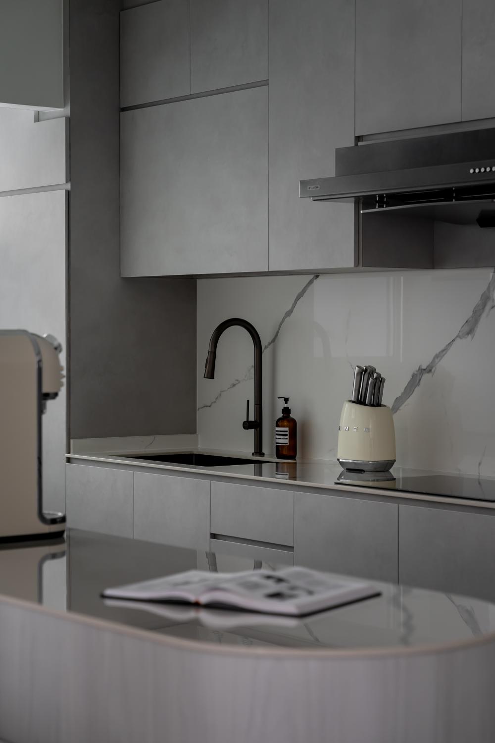 Contemporary Kitchen with Countertop and Cement Floor