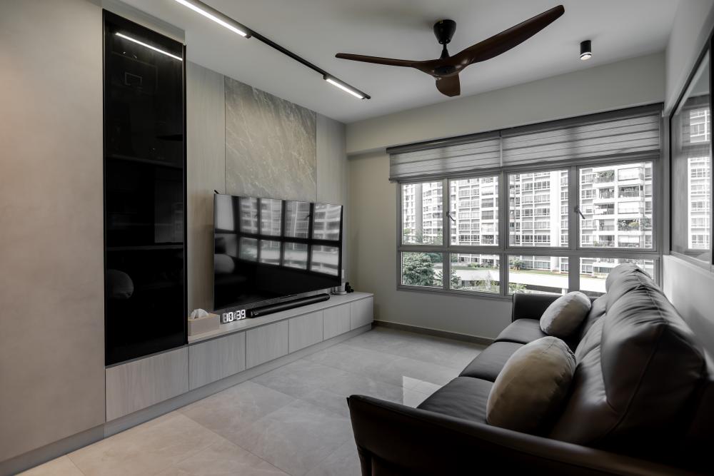 Contemporary Living Room with TV Console and Sofa